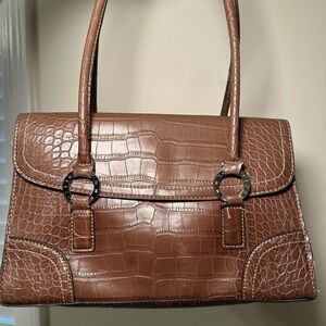 Tommy Hilfiger Brown Crocodile-Embossed Shoulder Bag